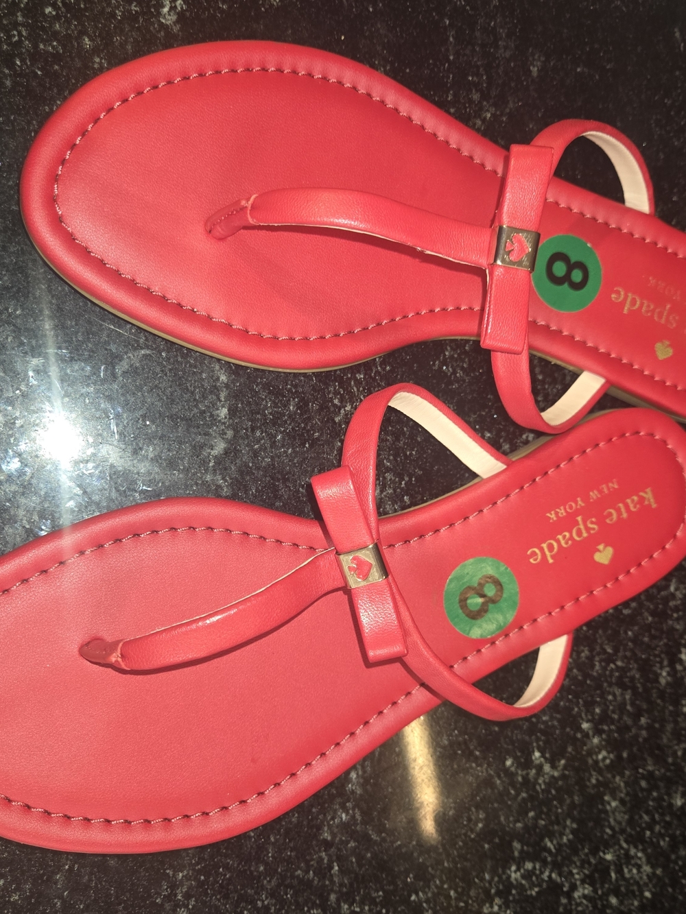 kate spade Coral-Red Leather Bow Thong Sandals